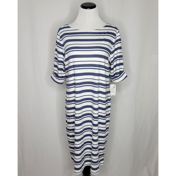 Style & Co Printed Boat-Neck Elbow Sleeve Dress Blue Stripe NWT Size Large - Picture 3 of 9